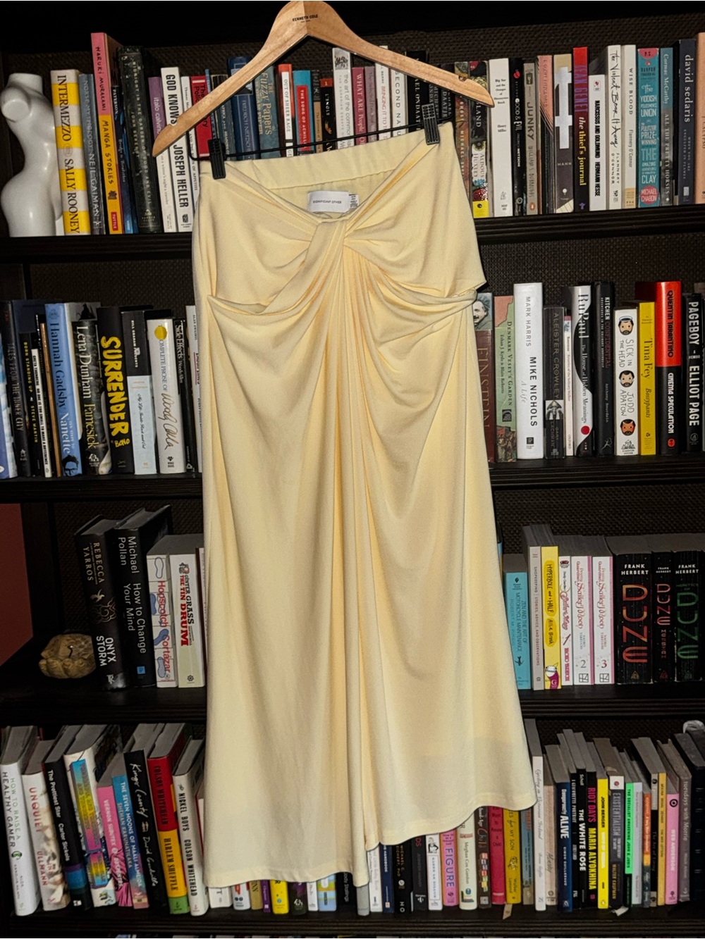 Twist-Front Cream Midi Skirt — Unbranded